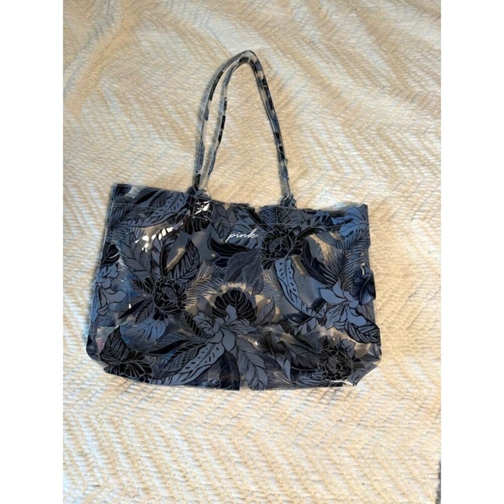 Victoria's Secret PINK Blue Palm Large Plastic Tote/ Beach Bag